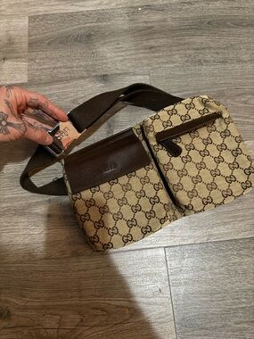 Gucci Beige and Brown GG Canvas Men’s Dual Pocket Belt Bag